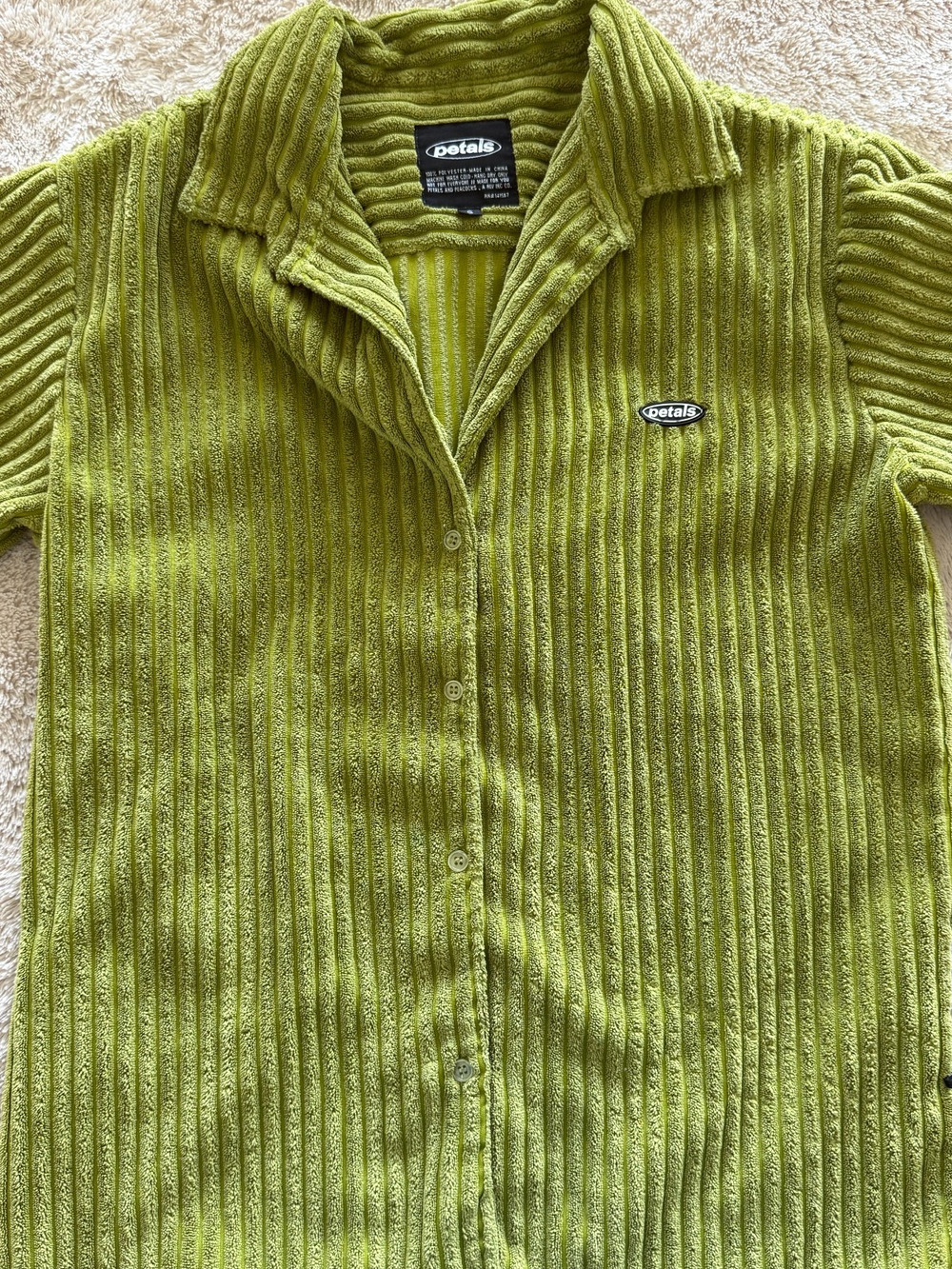 Petals Design Studio Jumbo Corduroy Shirt Small Olive Lime Button Up Unisex